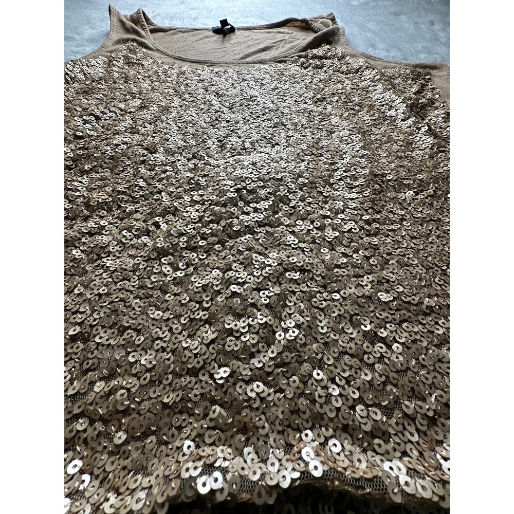 Talbots Woman 2X Champagne Gold Sequin Tank Top Sleeveless Knit Tan Brown-22 - Picture 7 of 11